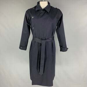 MONITALY Size M Navy Sateen Double Breasted Coat